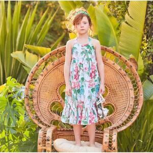 Janie and Jack White Tropical The Island Sundress Halter Lined Girls Sz 3